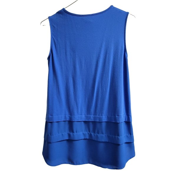 Vince Camuto Sleeveless Blue Crew Neck Tank Top Layered Chiffon Women's XS 1055 - Picture 2 of 4